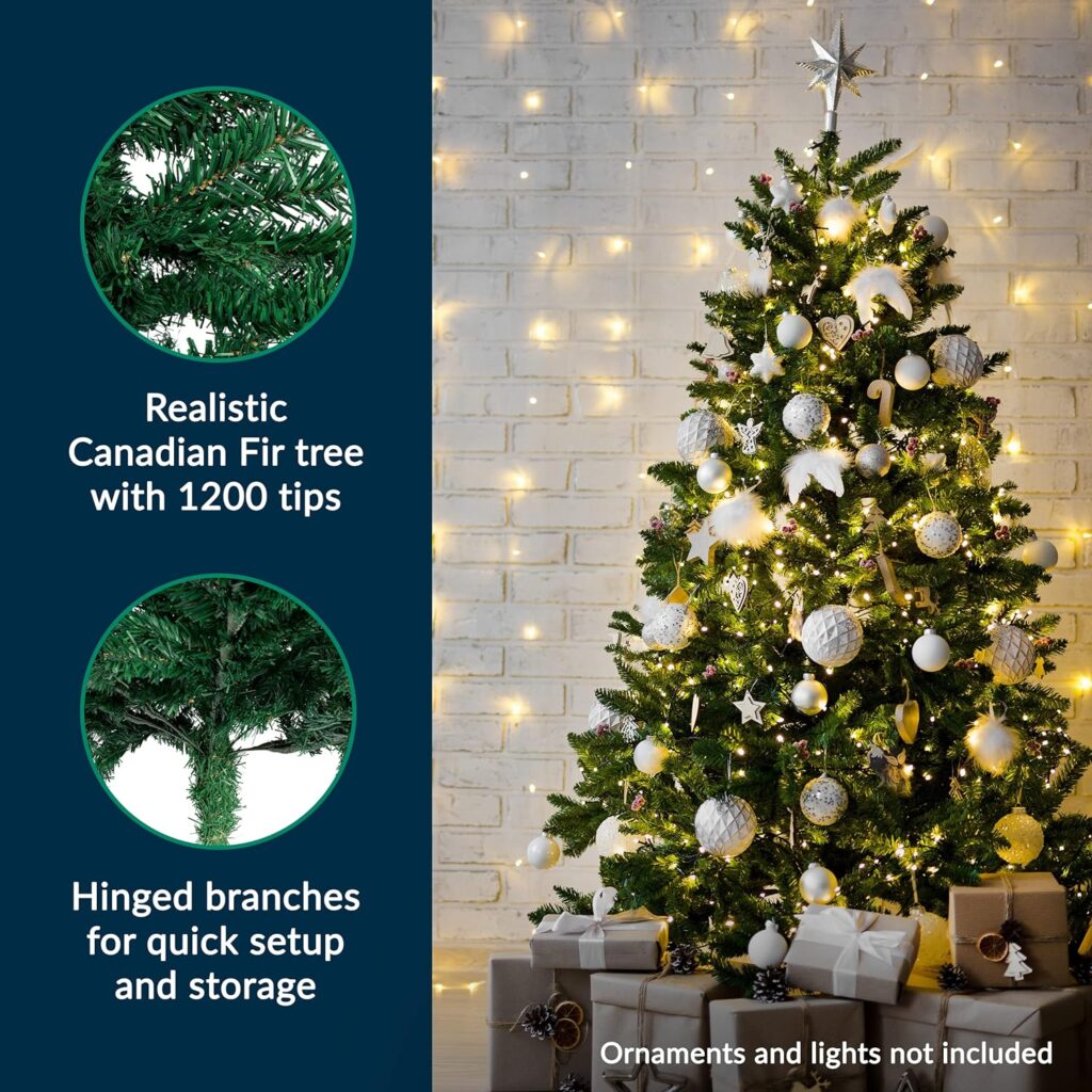 6 Ft Premium Christmas Tree with 1200 Tips for Fullness - Artificial Canadian Fir Full Bodied Christmas Tree with Metal Stand, Lightweight and Easy to Assemble