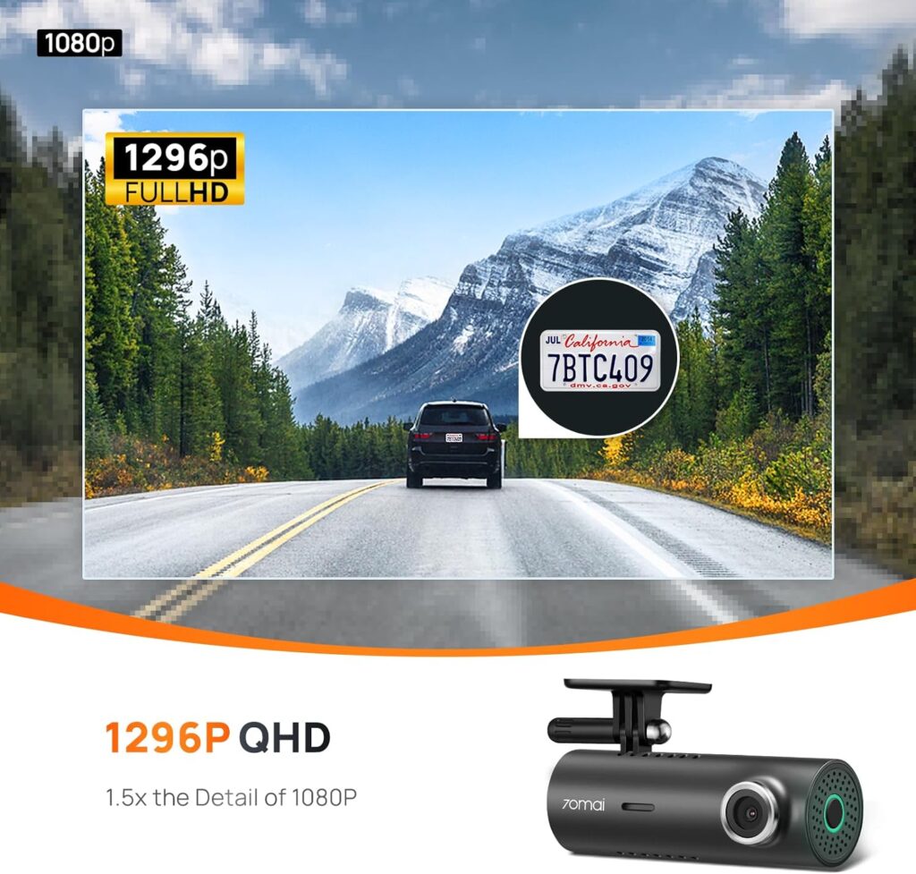 70mai Smart Dash Cam 1S, 1080P Full HD, Smart Dash Camera for Cars, Sony IMX307, Built-in G-Sensor, Powerful Night Vision, WDR