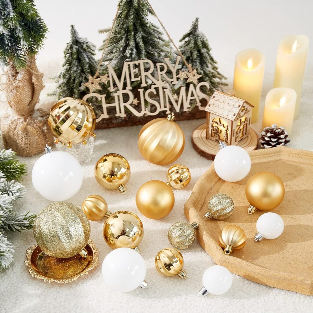 87-Pack Shatterproof Christmas Ball Ornaments Set, Christmas Tree Decorations with Hand-held Gift Package for Xmas Tree Holiday Wedding Party, Gold