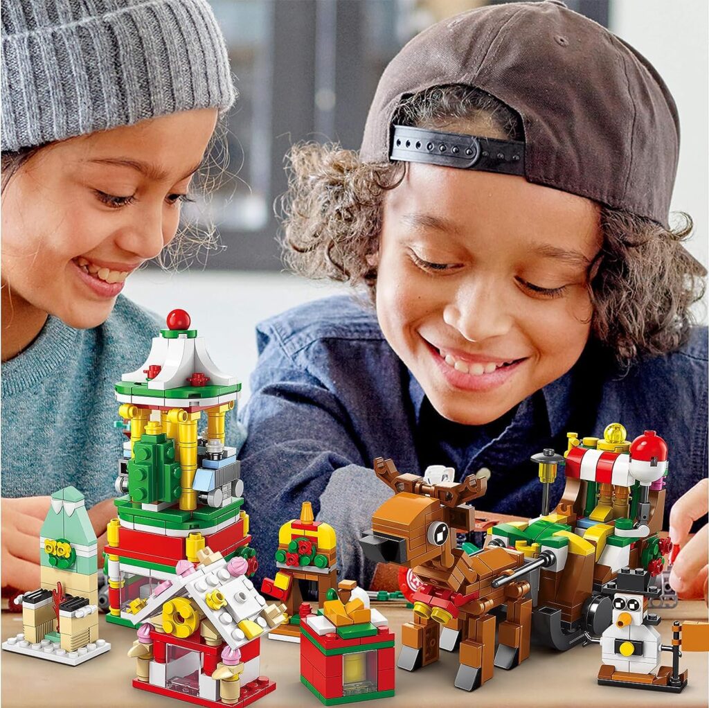 Advent Calendar 2023 Christmas Building Toy Set - 24 Days Countdown Building Block for Kids - Xmas Train Reindeer - Countdown to Christmas Building Kit for Boys Girls - 1099Pcs, 6 in 1, Total 28 Model