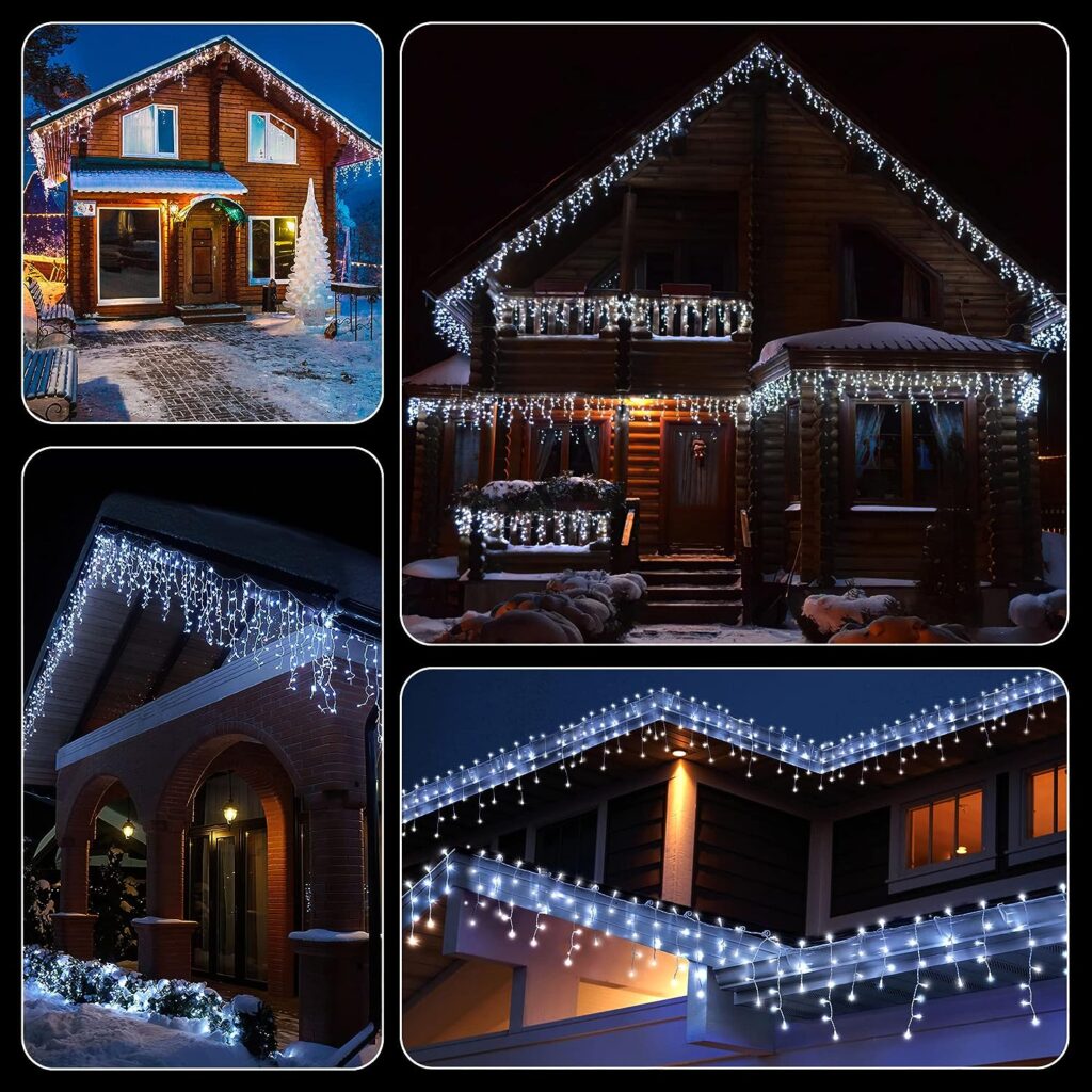 AmyHomie 400 LED Icicle Lights, Icicle Christmas Lights Outdoor Waterproof String Lights with 80 Drops, 8 Modes Indoor Halloween Lights for Wedding Party Holiday Xmas Decorations Cool White