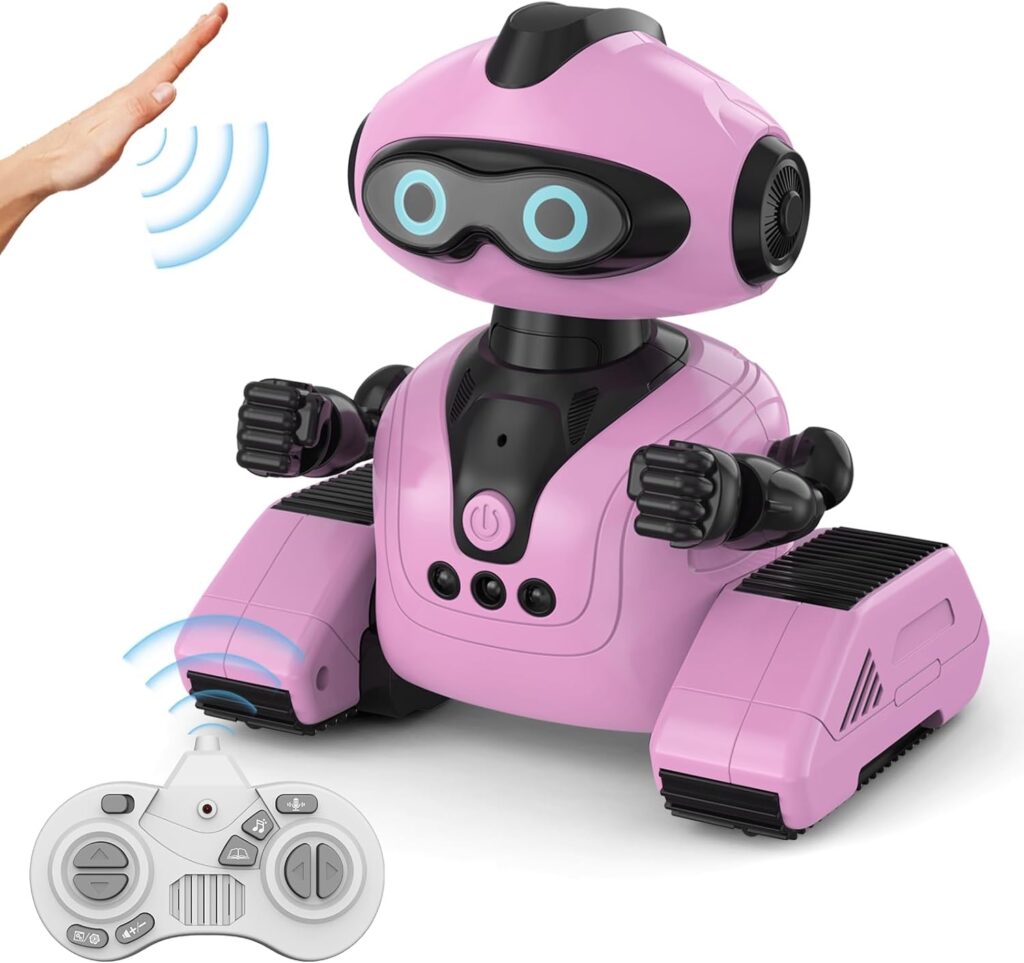 AONGAN Robot Toys - Remote Control Robot Toys for Kids, Rechargeable RC Robot with Auto-Demonstration and Dancing Singing Music LED Eyes Demo, Birthday Gift for Boys Girls Age 8+Years -Pink