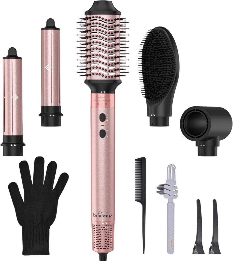 Brightup Hair Dryer Brush with 110,000 RPM High-Speed Brushless Motor, Negative Ionic Blow Dryer for Fast Drying, 5 in 1 Professional Hot Air Wrap Styler for Curling Volumizing Straightening Styling