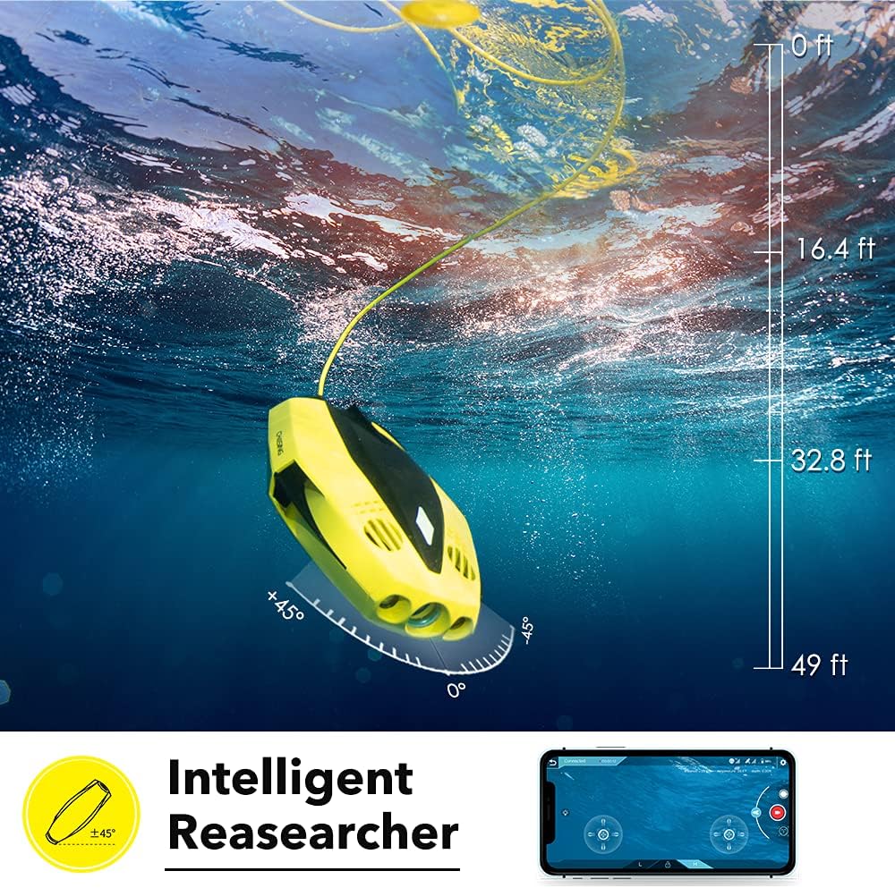 CHASING Dory Underwater Drone - Small-Sized 1080p Full HD Underwater Drone with Camera for Real Time Viewing, APP Remote Control and Portable with Carrying Case, WiFi Buoy and 49 ft Tether, ROV，Yellow