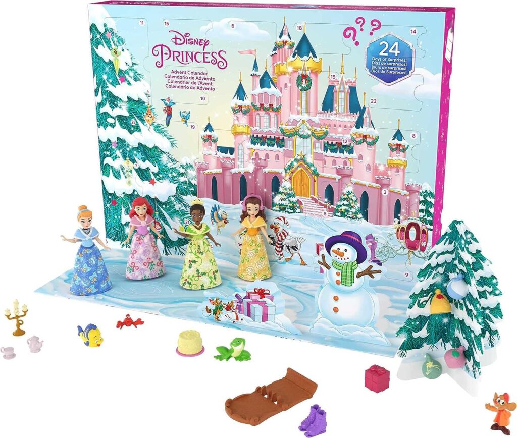 Disney Princess Advent Calendar, 24 Days of Surprises Include 4 Princess Small Dolls, 5 Friends  16 Accessories (Amazon Exclusive)