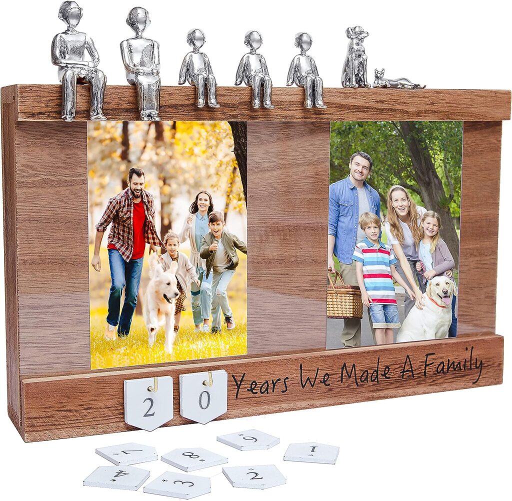 EVA murmure Personalized Romantic Wedding and Anniversary Keepsake Box with Family Statue - Wooden Memory Picture Box for Cherished Keepsakes and Ticket Storage - Elegant Couple Gift