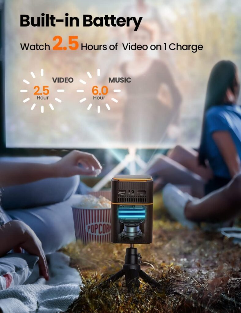 FATORK Mini Projector, 5G WiFi 6 Bluetooth Short Throw Projector, HD 1080P DLP Portable Projector with Rechargeable Battery, 1G Memory, Support Phone Laptop, Compatible with iOS/Android/HDMI/USB