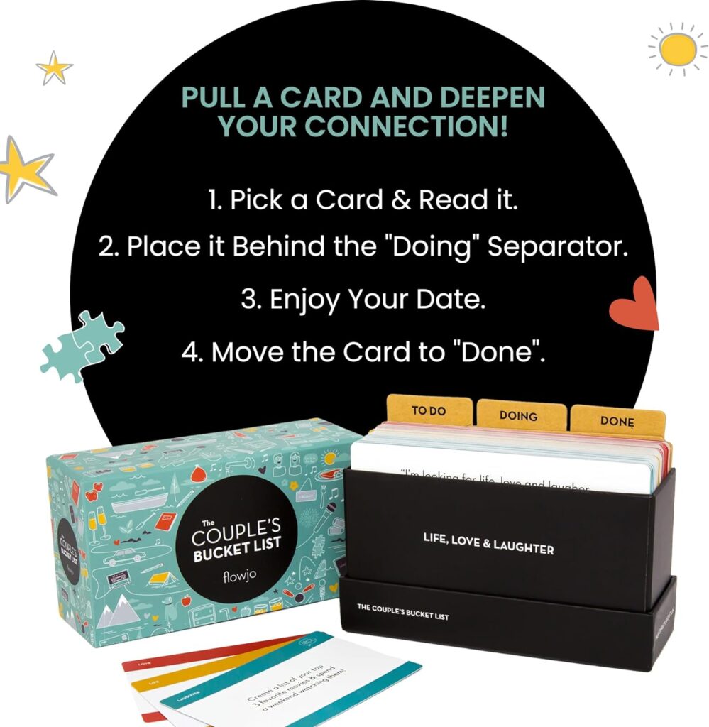 Flowjo Couples Bucket List - The Couple Games - Couple Cards Date Night Gifts - 100 Romantic Adventurous Couples Date Ideas - Reconnect, Bond, and Ignite The Spark of Deeper Love!