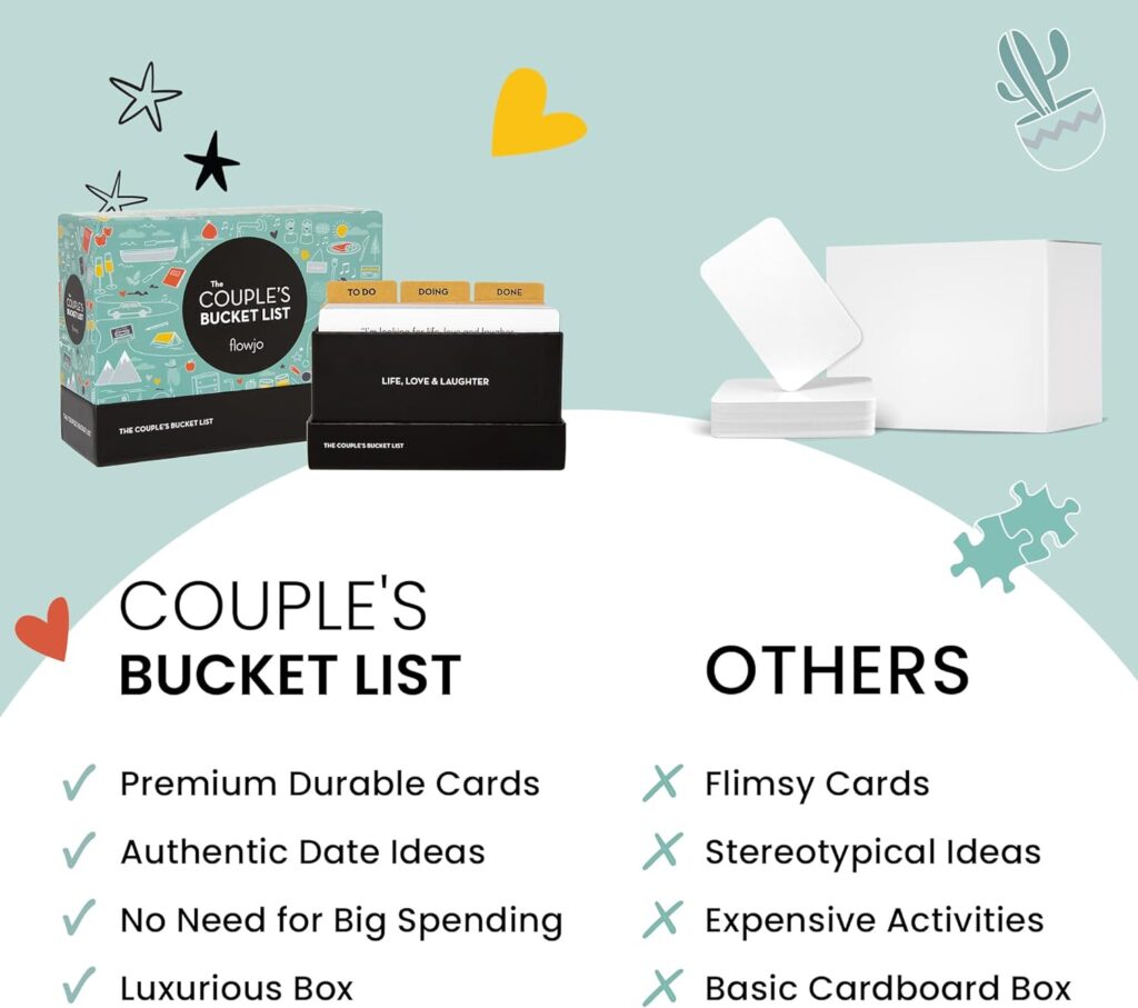 Flowjo Couples Bucket List - The Couple Games - Couple Cards Date Night Gifts - 100 Romantic Adventurous Couples Date Ideas - Reconnect, Bond, and Ignite The Spark of Deeper Love!