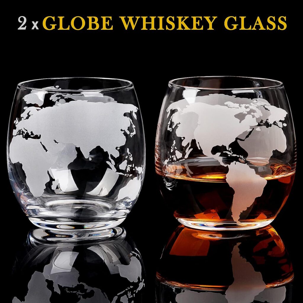 Gifts for Men Dad Fathers Day, Whiskey Decanter Globe Set with 2 Ball Stones 2 Glasses, Anniversary Birthday Gifts for Him Husband, Unique Christmas Gift for Bourbon Scotch Liquor Vodka, Cool Stuff