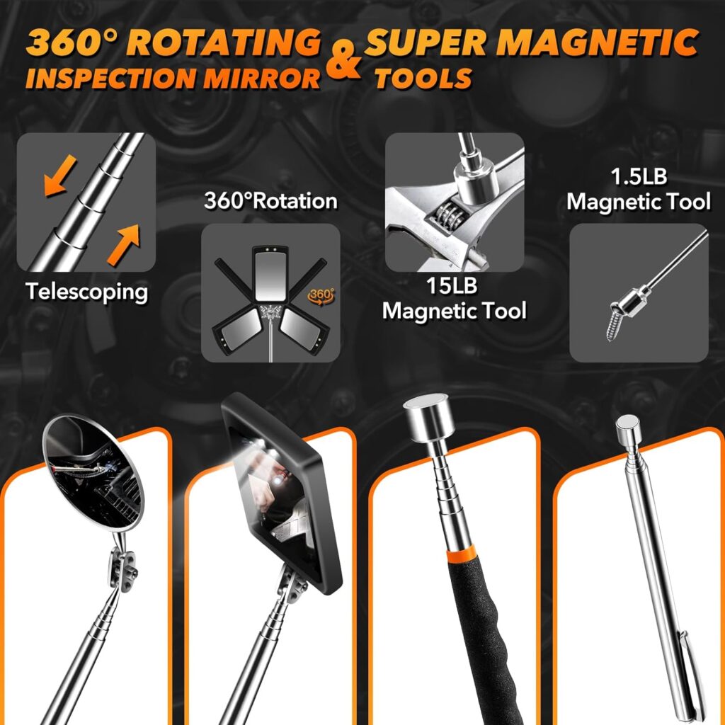 Gifts for Men, Stocking Stuffers for Men, Telescoping Magnetic Pickup Tool Set with Inspection Mirror, Christmas Gifts for Men, Cool Gadgets for Men, Unique Gifts for Dad, Him, Husband, Grandpa