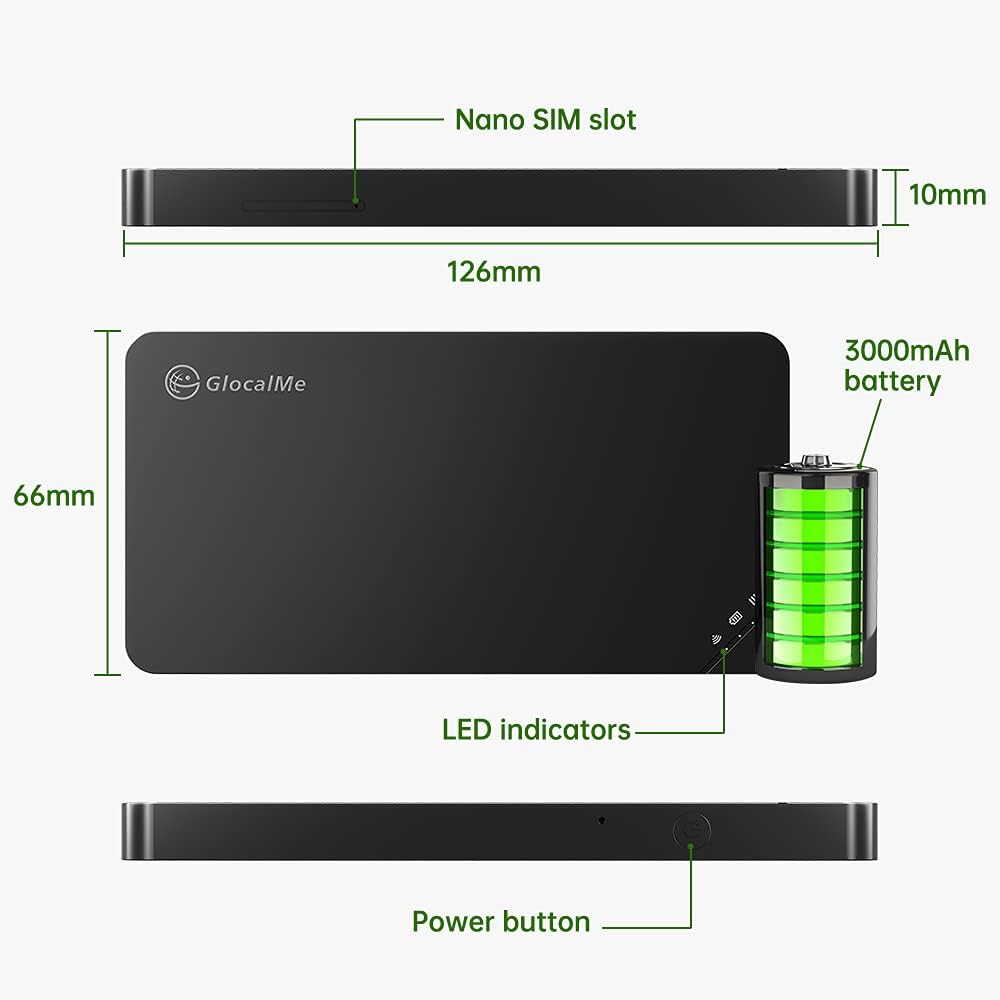 GlocalMe U3 Mobile Hotspot,Wireless Portable WiFi for Travel in 140+ Countries,No SIM Card Needed,Smart Local Network Auto-Selection,High Speed WiFi with US 8GB Global 1GB Data, Pocket WiFi (Black)