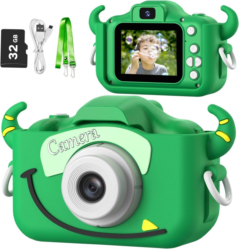 Goopow Kids Camera Toys for 3-8 Year Old Boys,Children Digital Video Camcorder Camera with Cartoon Soft Silicone Cover, Best Chritmas Birthday Festival Gift for Kids - 32G SD Card Included