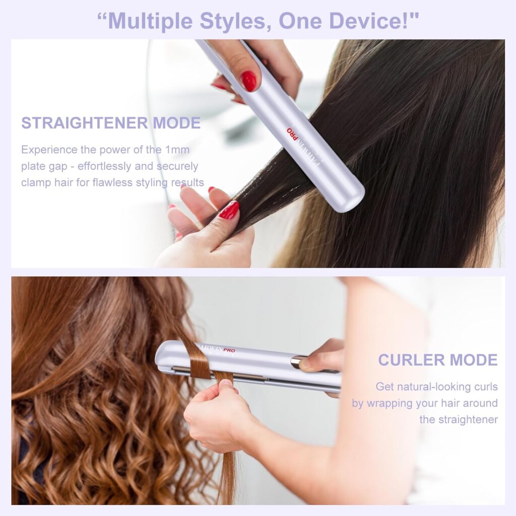 Hair Straightener and Curler, PARWIN PRO BEAUTY 1 Flat Iron,1.25 Curling Iron Hair Straightener Brush with Detachable Power Cord, LED Temp Control Instant Heat Up, Dual Voltage, for Home Travel