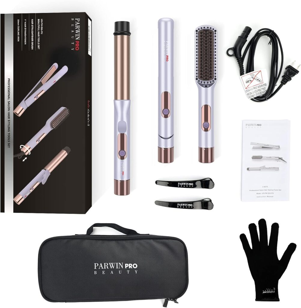 Hair Straightener and Curler, PARWIN PRO BEAUTY 1 Flat Iron,1.25 Curling Iron Hair Straightener Brush with Detachable Power Cord, LED Temp Control Instant Heat Up, Dual Voltage, for Home Travel