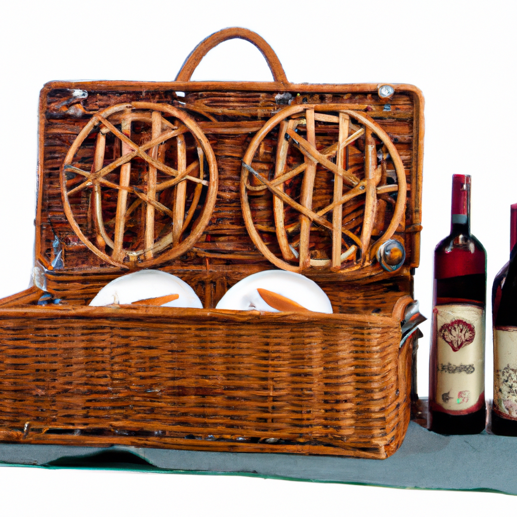 Hap Tim Wicker Picnic Basket Set for 2 with Mini Folding Wine Picnic Table Large Insulated Cooler Bag Cutlery Service Kits for 2 Person, Couples Gifts, Wedding Gifts (Y2209-2-CM)