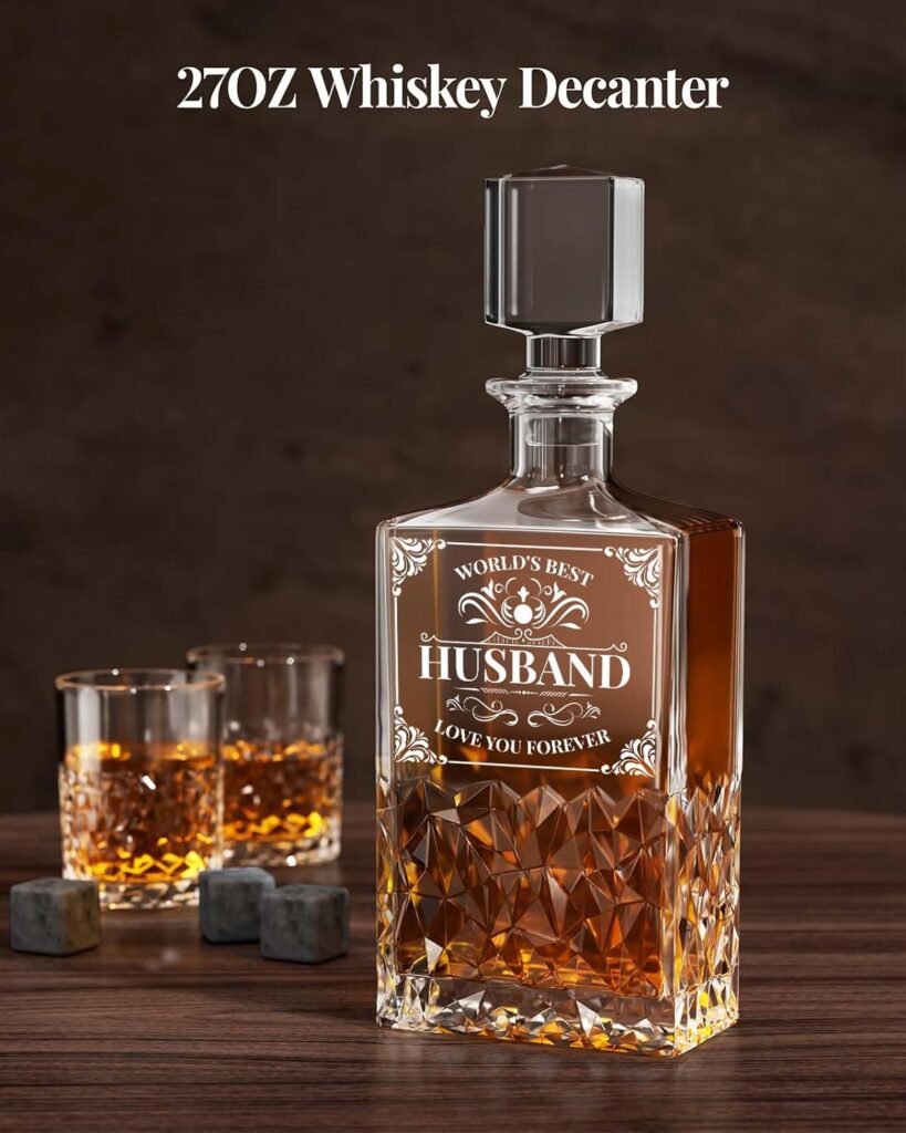 Kollea Husband Birthday Gifts, 27 Oz Whiskey Decanter Set with 2 Glasses, Unique Birthday Anniversary Wedding Gifts for Him Husband from Wife, Best Valentines Gifts for Men