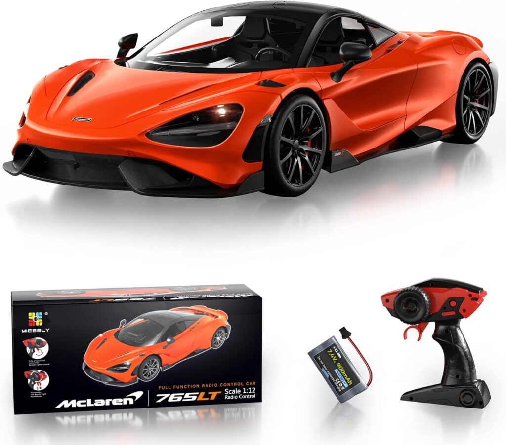 MIEBELY Remote Control Car, McLaren Rc Cars Officially Licensed 1/12 Scale 7.4V 900mAh Toy Car with 12km/h Fast Model Car Headlight for Adults Kids Boys Age 6-12 Year Birthday Ideas Gift Orange