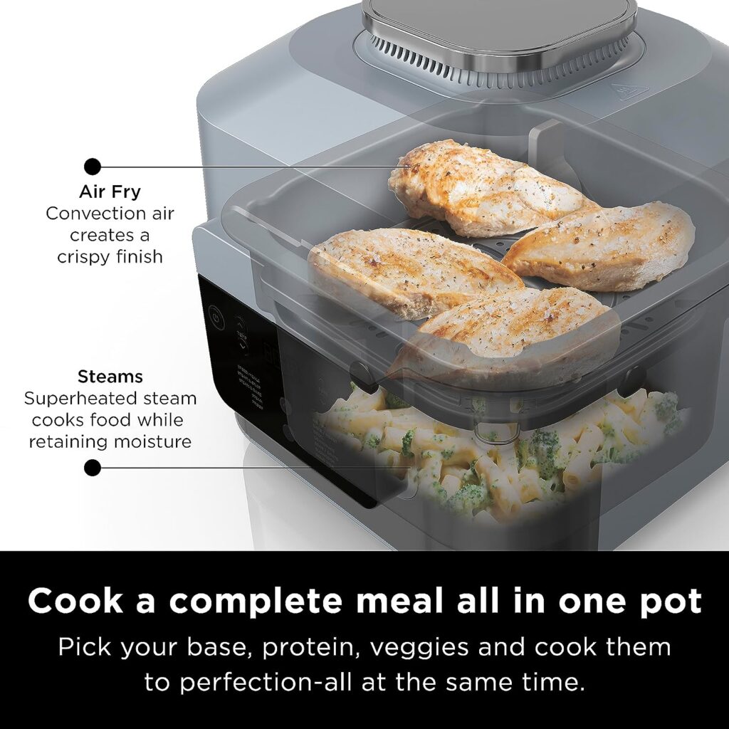 Ninja SF301 Speedi Rapid Cooker Air Fryer, 6-Quart Capacity, 12-in-1 Functions to Steam, Bake, Roast, Sear, Sauté, Slow Cook, Sous Vide More, 15-Minute Speedi Meals All In One Pot, Sea Salt Gray