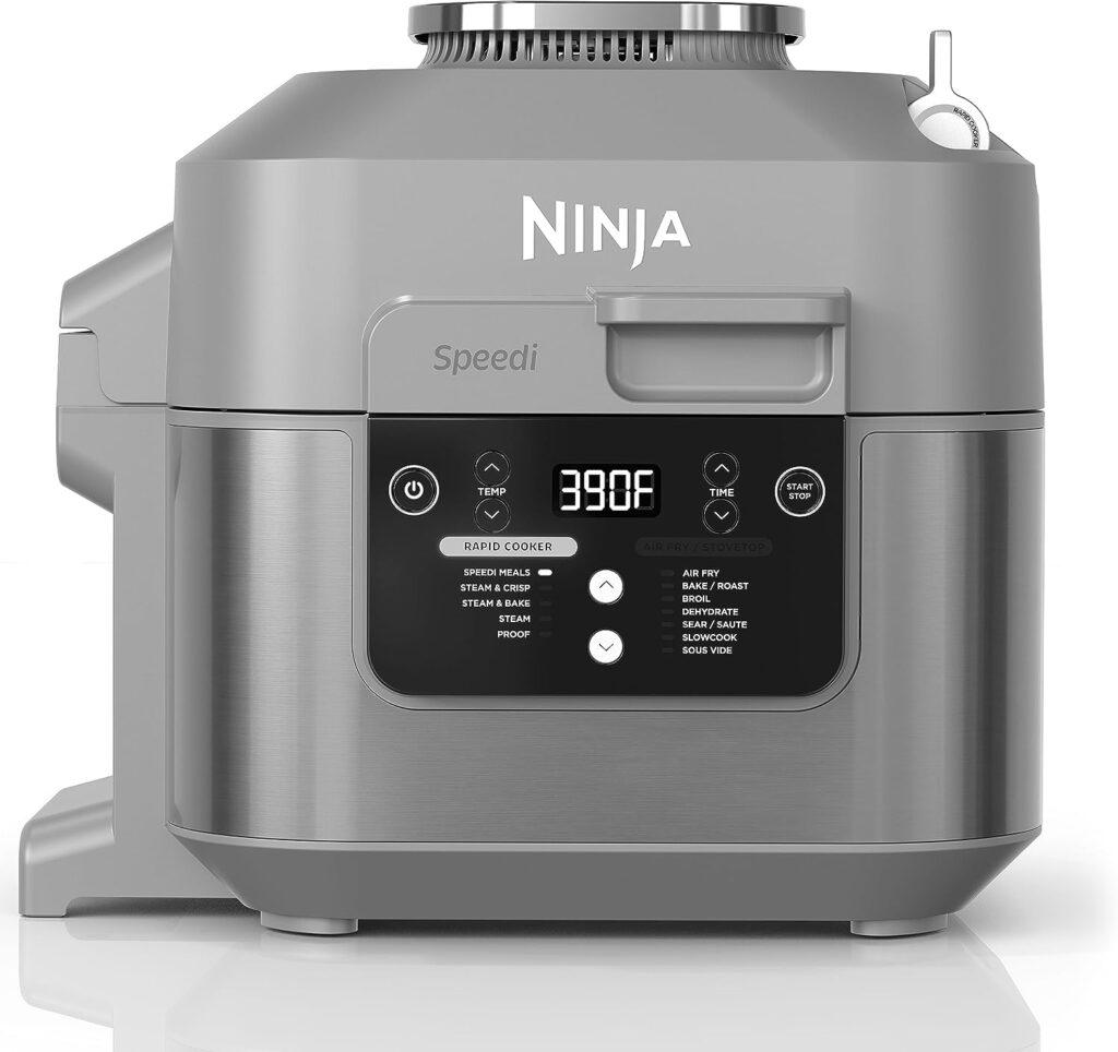 Ninja SF301 Speedi Rapid Cooker Air Fryer, 6-Quart Capacity, 12-in-1 Functions to Steam, Bake, Roast, Sear, Sauté, Slow Cook, Sous Vide More, 15-Minute Speedi Meals All In One Pot, Sea Salt Gray