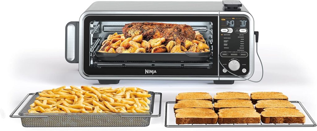 Ninja SP351 Foodi Smart 13-in-1 Dual Heat Air Fry Countertop Oven, Dehydrate, Reheat, Smart Thermometer, 1800-watts, Silver