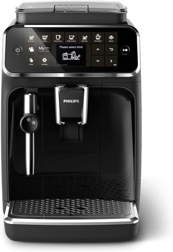 PHILIPS 4300 Series Fully Automatic Espresso Machine - LatteGo Milk Frother, 8 Coffee Varieties, Intuitive Touch Display, Black, (EP4347/94)