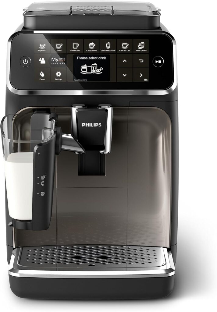 PHILIPS 4300 Series Fully Automatic Espresso Machine - LatteGo Milk Frother, 8 Coffee Varieties, Intuitive Touch Display, Black, (EP4347/94)