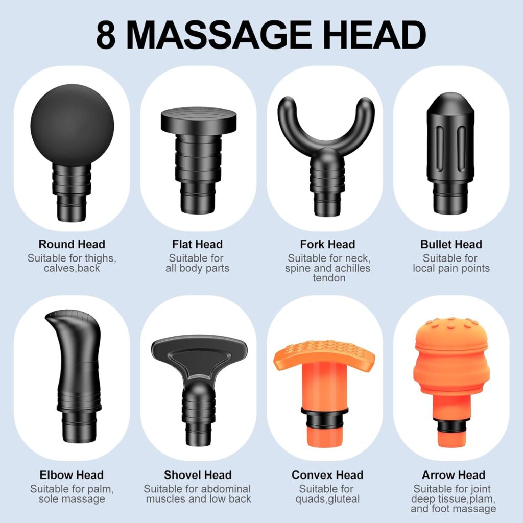 RAEMAO Massage Gun Deep Tissue, Back Massage Gun for Athletes for Pain Relief Attaching 8 PCS Specialized Replacement Heads, Percussion Massager with 10 Speeds LED Screen, Carbon