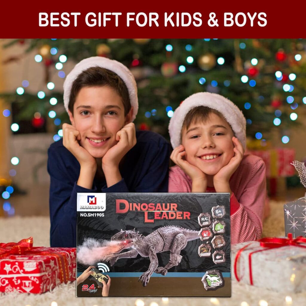 Remote Control Dinosaur Jurassic T Rex Toys for Boys Electronic RC Spray Raptor Toy LED Lightup Walking Roaring Tyrannosaurus Rex Rechargeable Christmas Birthday Gift for Kids Girls 3 5 7 Years Old