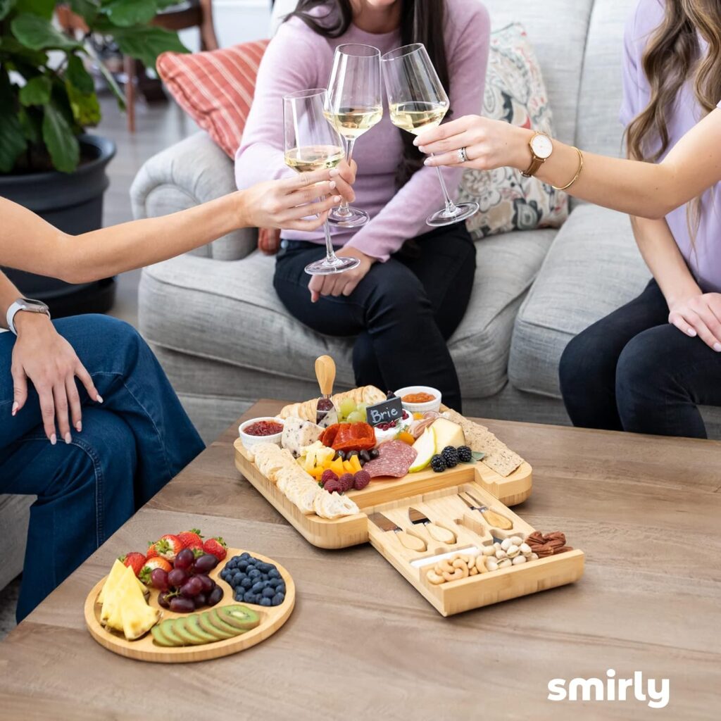 SMIRLY Charcuterie Boards Gift Set: Large Bamboo Cheese Board Set - Unique Mothers Day Gifts for Mom - House Warming Gifts New Home, Wedding Gifts for Couple, Bridal Shower Gift