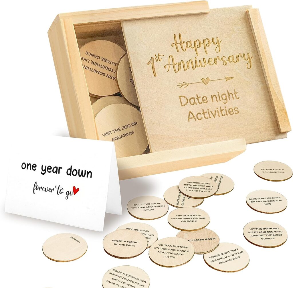 STOFINITY 1 Year Anniversary Wooden Gifts for Boyfriend Girlfriends - One Year Anniversary Wood Gifts for Him Her, First Gift Anniversary for Husband Wife, 1st Wedding Gift for Couples Date Night Box