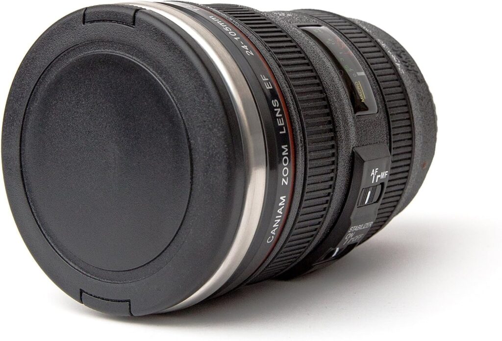 STRATA CUPS Camera Lens Coffee Mug -13.5oz | SUPER BUNDLE! (2 LIDS + SPOON) Stainless Steel Thermos, Sealed Retractable Lids! Photographer Camera Mug, Travel Coffee Cup, Coffee Mugs for Men Women