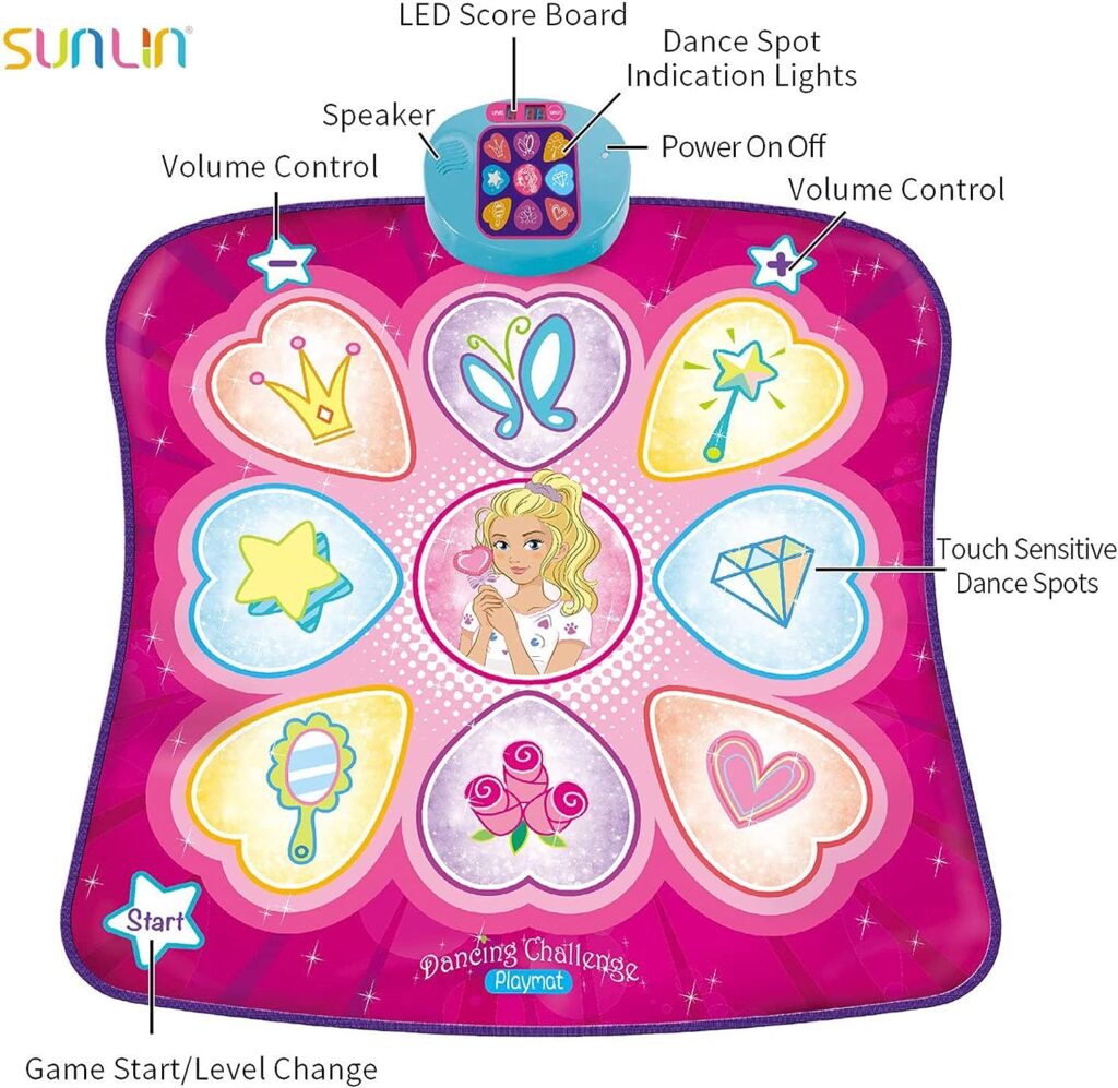 SUNLIN Dance Mat - Dance Mixer Rhythm Step Play Mat - Dance Game Toy Gift for Kids Girls Boys - Dance Pad with LED Lights, Adjustable Volume, Built-in Music, 3 Challenge Levels (3-12 Years Old)