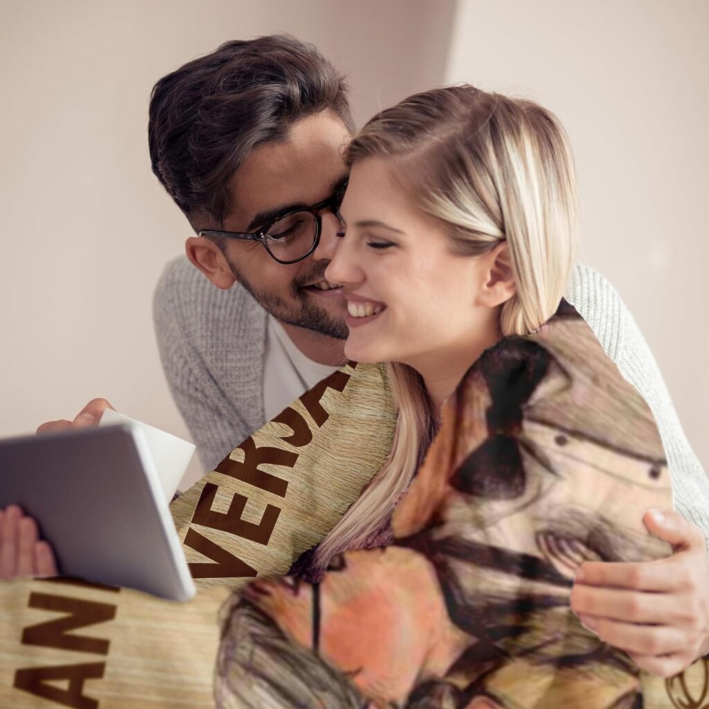 Wedding Anniversary Blanket Gifts for Him Her Wife Husband Men, Best Romantic Anniversary Marriage Gift for Couple Mom Dad Parents, Happy Anniversary for Girlfriend Boyfriend Gifts Blanket 60X 50