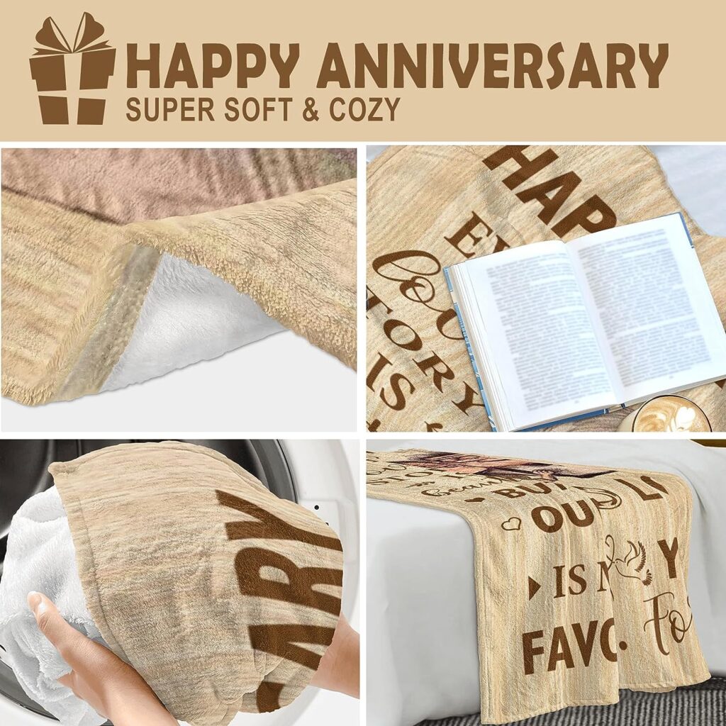 Wedding Anniversary Blanket Gifts for Him Her Wife Husband Men, Best Romantic Anniversary Marriage Gift for Couple Mom Dad Parents, Happy Anniversary for Girlfriend Boyfriend Gifts Blanket 60X 50