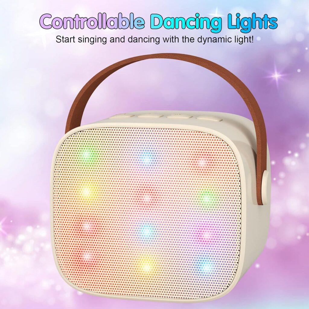 YLL Kids Karaoke Machine, Portable Bluetooth Speaker with Wireless Microphone for Adults, Karaoke Toys Gifts for Girls Ages 4, 5, 6, 7, 8, 9, 10, 12 +Year Old Birthday Party (Beige)
