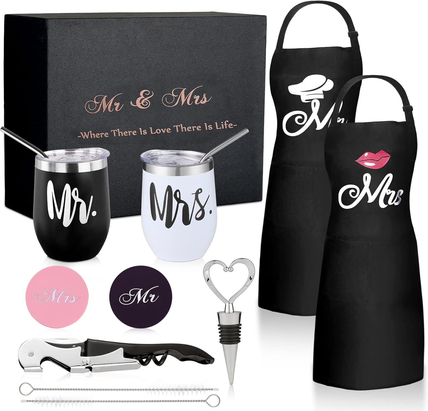 Mr and Mrs Aprons with Tumblers and more