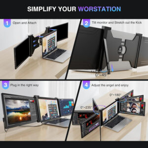 Portable triple screen for laptop