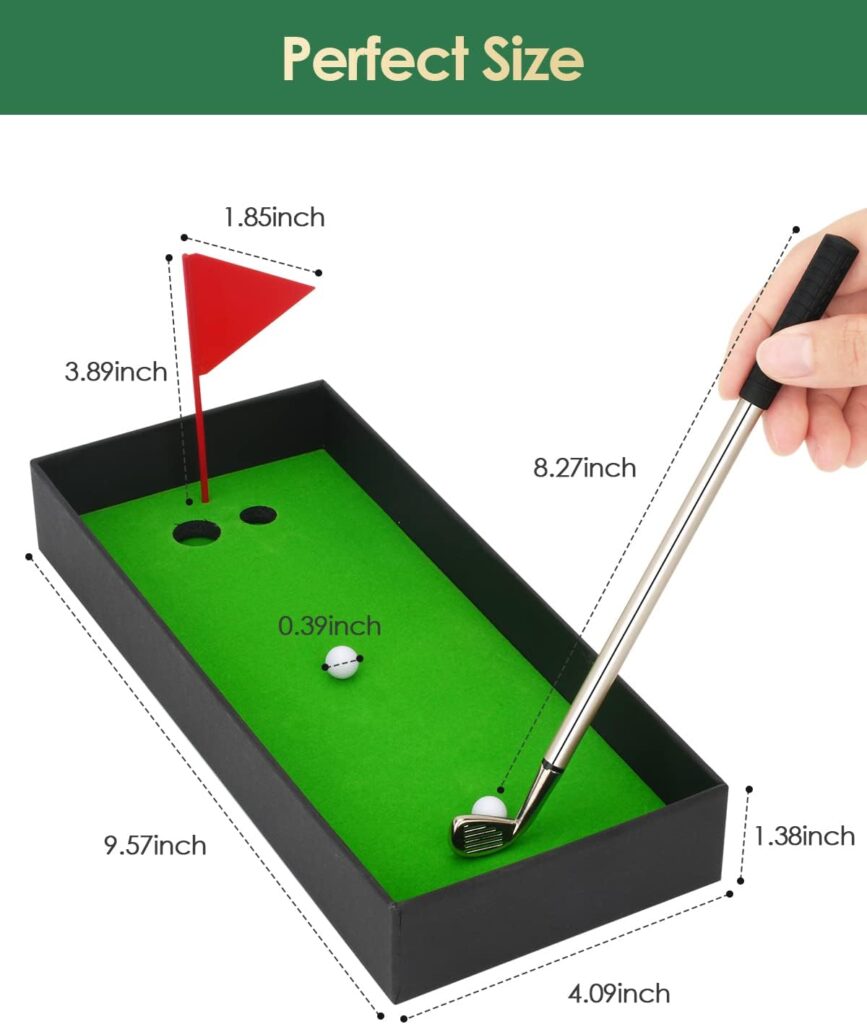 Bruiefpap Golf Pen Gifts for Men Women, Birthday Gifts for Golf Lover,Stocking Stuffers for Adults Dad Him Teen Boss, Mini Desktop Golf Sets with 3 Golf Clubs Pens, Putting Green, Flag,2 Balls