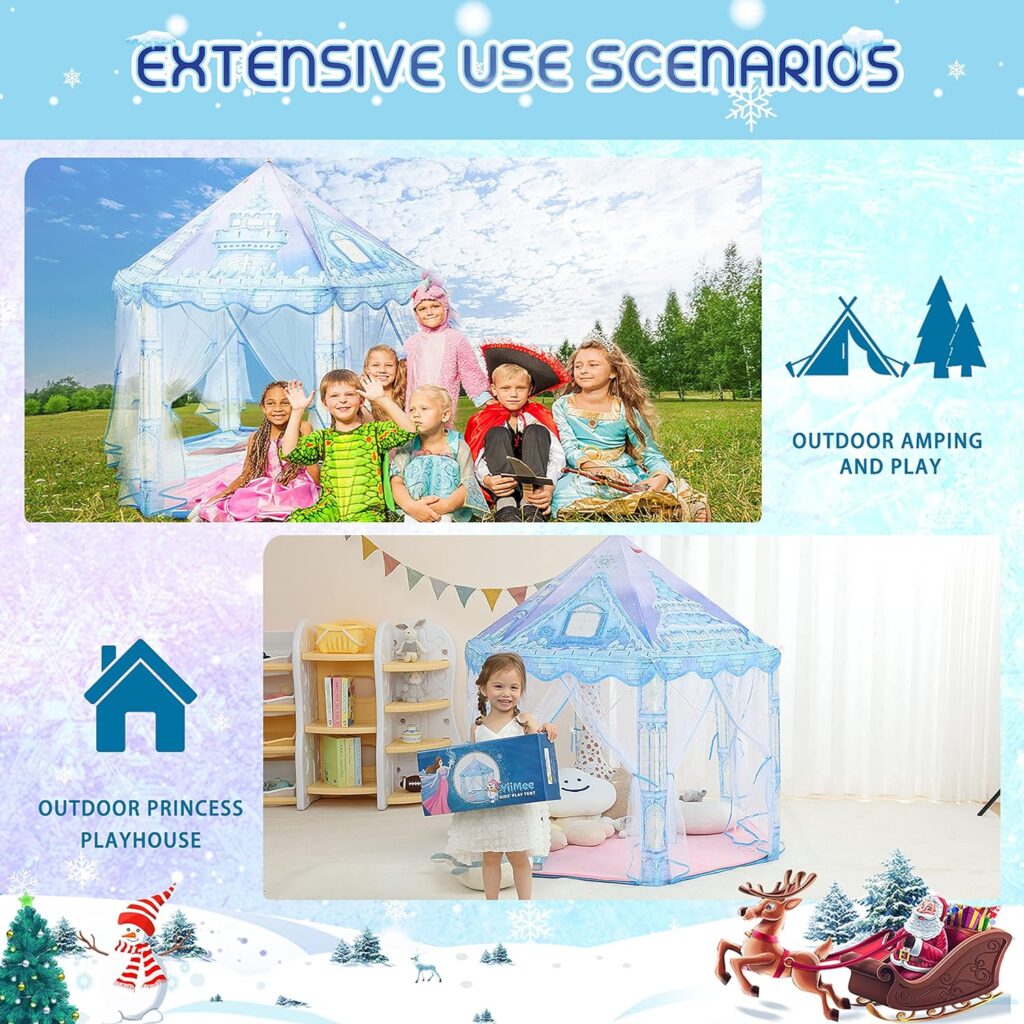 Princess Play Tent, Frozen Toy for Girls, Kids with Snowflake Lights, Playhouse for Toddlers Indoor Outdoor, Princess Castle Gifts Tent with Rug