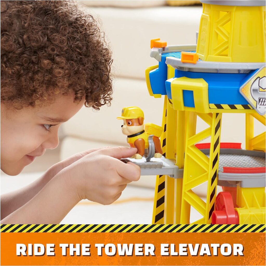 Rubble Crew, Bark Yard Crane Tower Playset with Rubble Action Figure, Toy Bulldozer Kinetic Build-It Play Sand, Kids Toys for Boys Girls 3+