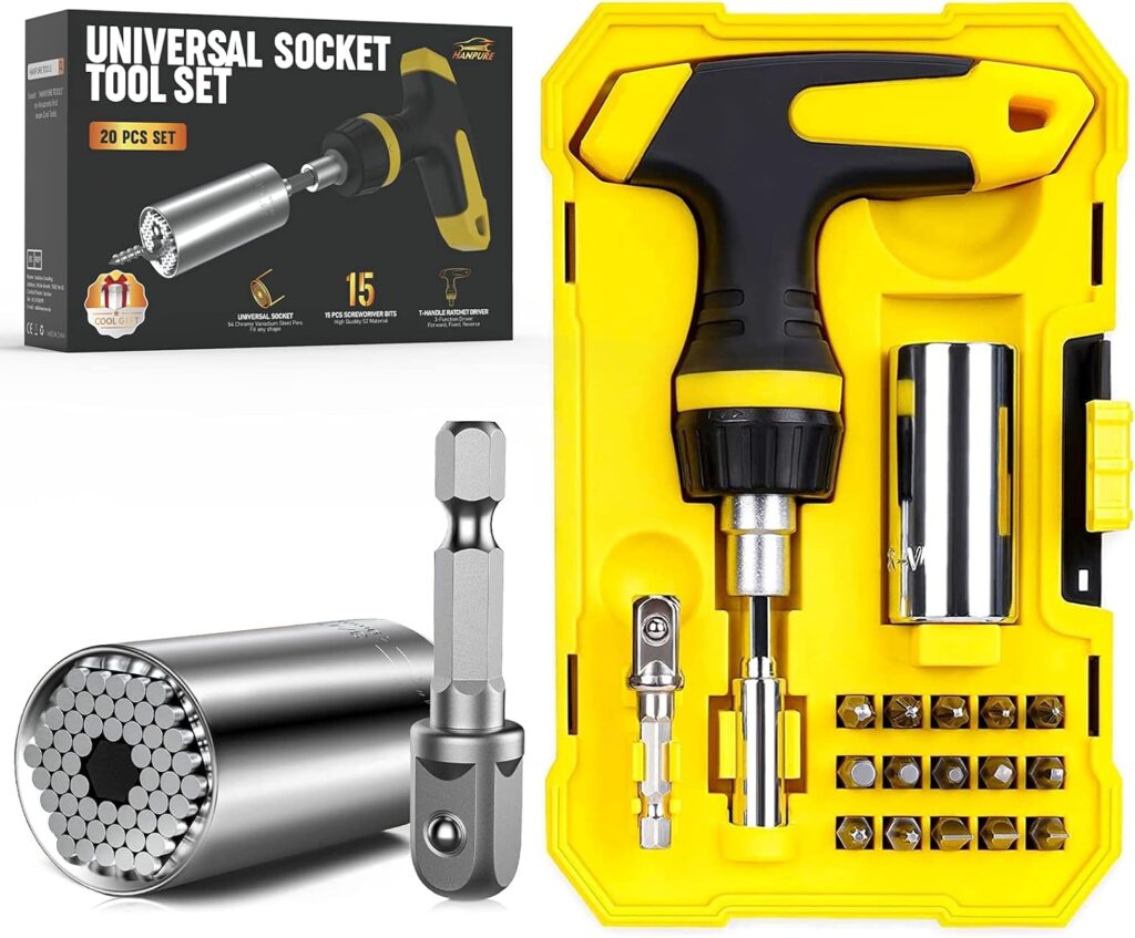 Super Universal Socket Tools Gifts for Men - Christmas Stocking Stuffers for Men Grip Socket Set with Power Drill Adapter Cool Stuff Ideas Gadgets for Men Birthday Gifts for Dad Women Husband (7-19mm)