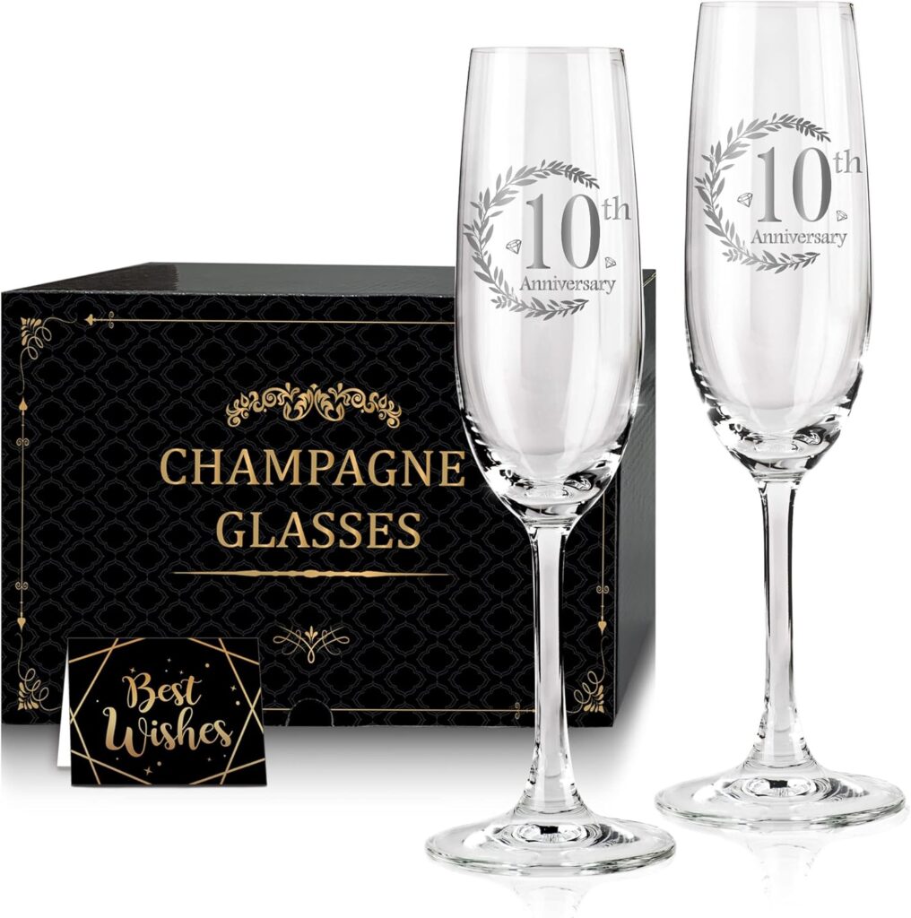 Tom Boy 10th Anniversary Champagne Flutes, Wedding Gifts Anniversary for Couple, 10th Wedding Anniversary Champagne Flutes Glasses Set of 2, Couple gifts, 10th Anniversary for Couple Gift