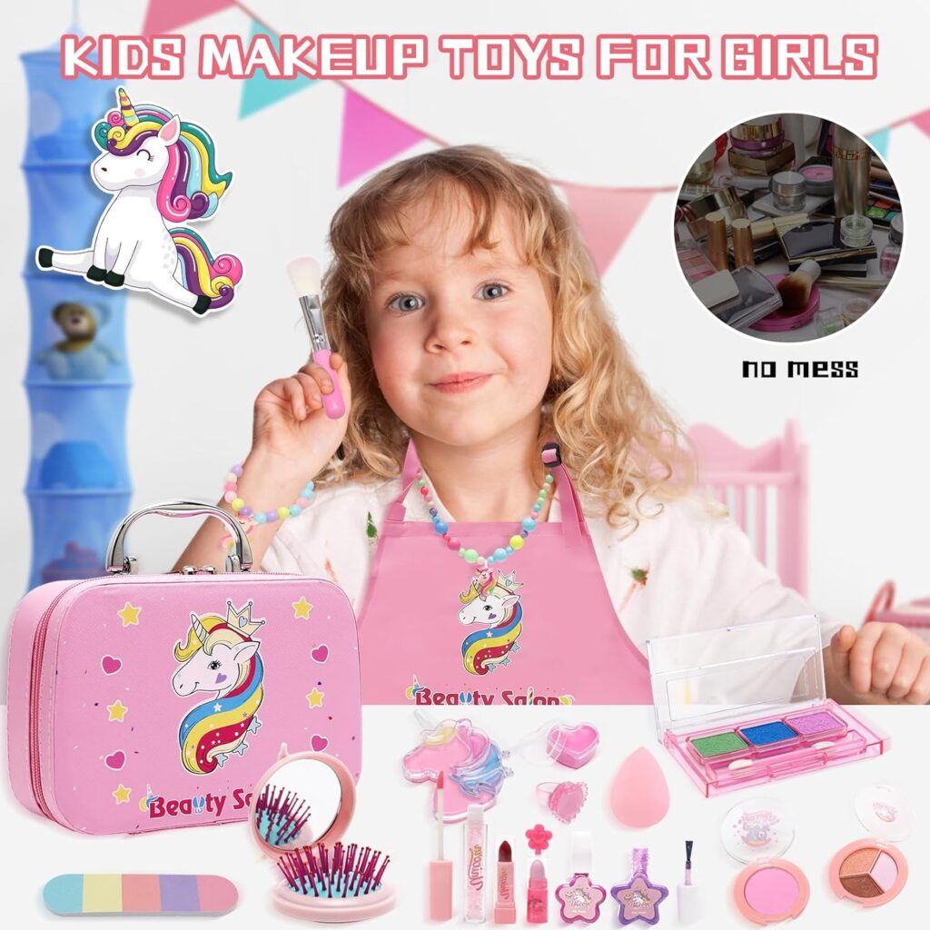 Toys for Girls-Kids Makeup Kit for Girl,29PCS Real Kids Toys for Girls Age 2 3 4 5 6 7 8 9 10 Year Old,Princess Christmas Birthday Gift Ideas for Little Girl,Children Makeup and Dress Up Jewelry Set