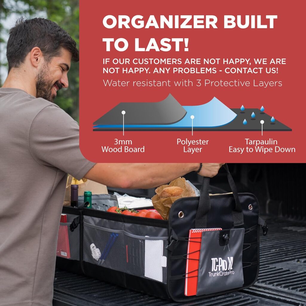 TRUNKCRATEPRO Car Storage Organizer, Gray Car Organizer, Trunk Organizer for Car, SUV, Truck, Premium Multi Adjustable Compartments Collapsible car Trunk Organizers (Large Capacity)