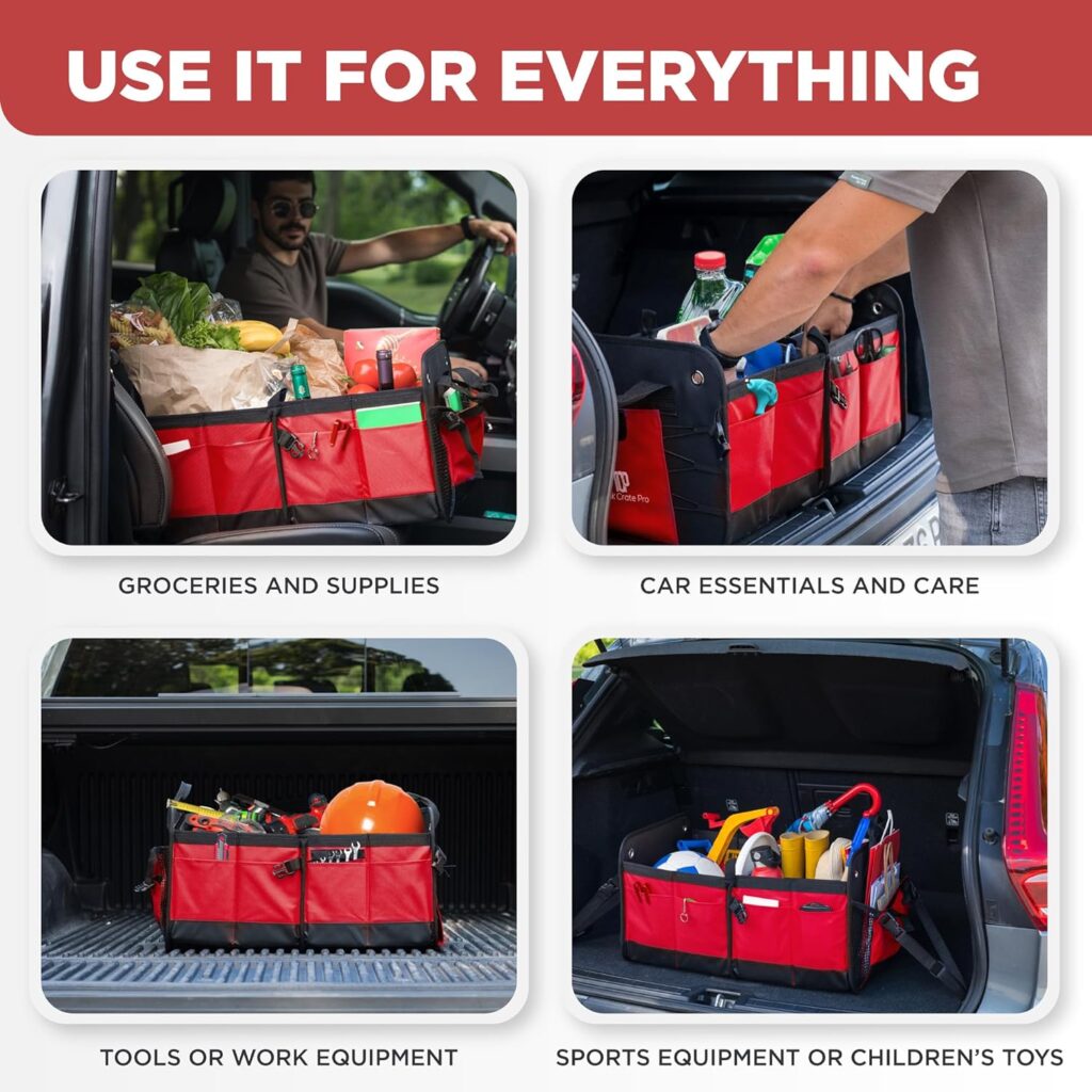 TRUNKCRATEPRO Car Storage Organizer, Gray Car Organizer, Trunk Organizer for Car, SUV, Truck, Premium Multi Adjustable Compartments Collapsible car Trunk Organizers (Large Capacity)