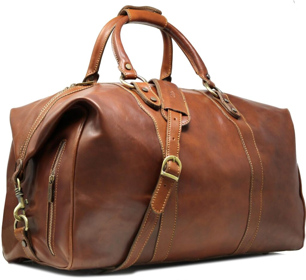 Roma Travel Bag Saddle Brown Large Italian Leather Weekender